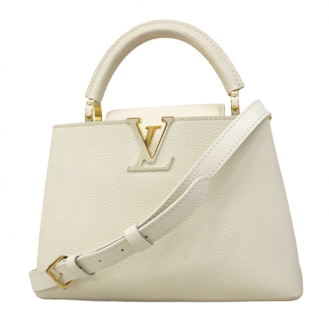 Louis Vuitton handbag, Taurillon leather, Capucines BB M55832, Snow, 2-way bag for women.: --- Catalog ---Category: SizeSize (HxWxD): 18cm x 26.5cm x 9cm / 7.08'' x 10.43'' x 3.54''Category: DesignType: HandbagColor: WhiteGender: WomenCategory: GeneralMPN: M55832Brand: Louis Vuitton--- Item