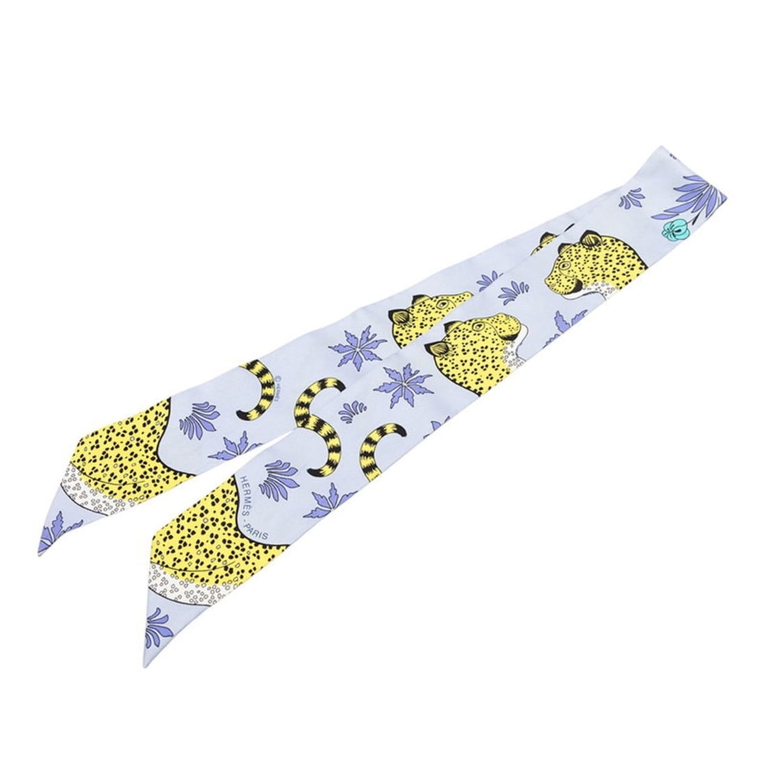 Hermes Twilly Les Leopard Scarf Muffler Blue Yellow Silk Women's HERMES: --- Catalog ---Category: SizeSize (LxW): 85cm x 5cm / 33.46'' x 1.96''Category: DesignType: ScarfColor: Blue, YellowGender: WomenMaterial: Silk Category: GeneralBrand: Hermes--- Item List ---Section: 