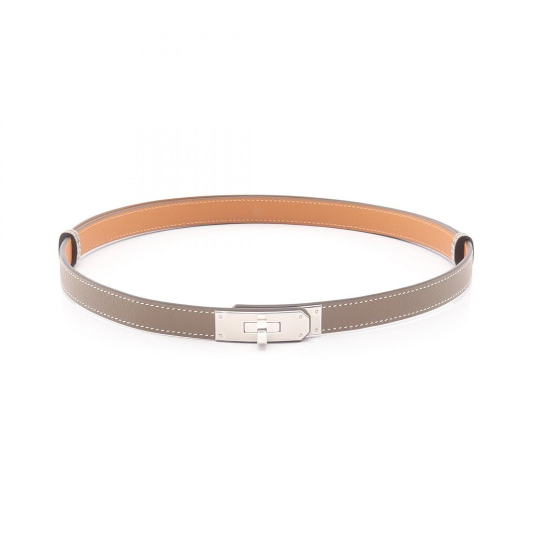 Hermes Kelly Belt, Etoupe Leather, Veau Epsom Women's, Gray: --- Catalog ---Category: SizeLength: 105cm / 41.33''Category: DesignType: Standard beltColor: Gray, SilverGender: WomenLeather/Fur Type: Epsom leatherMaterial (Strap): Leather Category: GeneralBrand: 