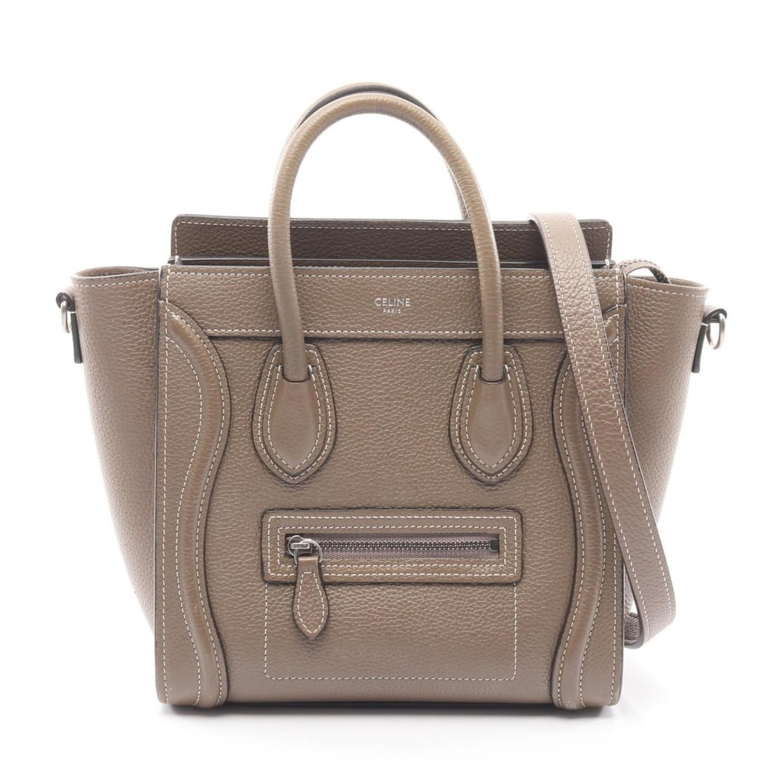 Celine Luggage Nano Shopper 2-Way Handbag, Leather, Women's, Gray, 189243HSC: --- Catalog ---Category: SizeSize (HxWxD): 20cm x 20cm x 9cm / 7.87'' x 7.87'' x 3.54''Category: DesignType: HandbagColor: GrayGender: WomenMaterial: Leather Category: GeneralMPN: 189243HSCBrand: Celi