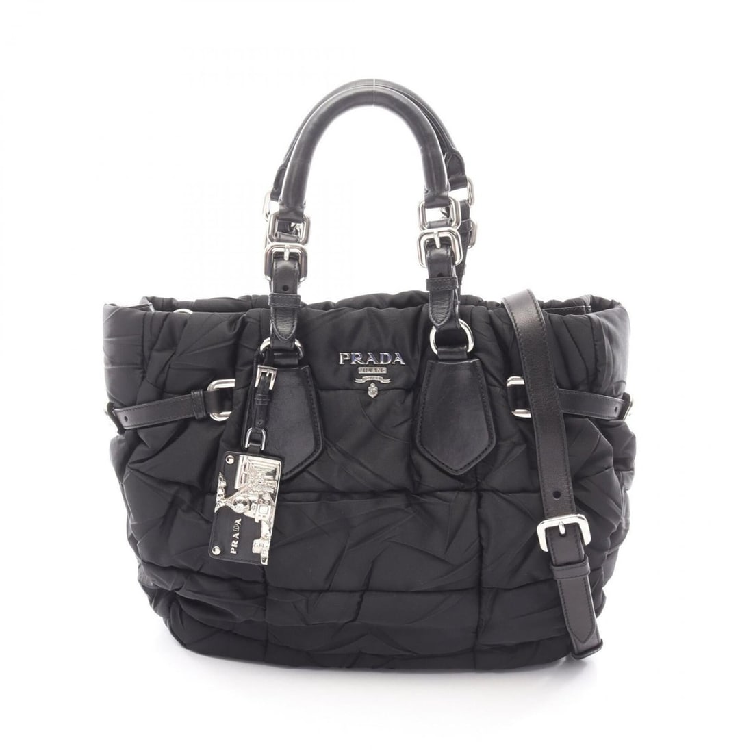 Prada CRISPY NYLON + CA 2WAY Handbag, Nylon Leather, Women's, Black: --- Catalog ---Category: SizeSize (HxWxD): 28cm x 32cm x 13cm / 11.02'' x 12.59'' x 5.11''Category: DesignType: HandbagColor: BlackGender: WomenMaterial: Nylon , Leather Category: GeneralBrand: Prada-