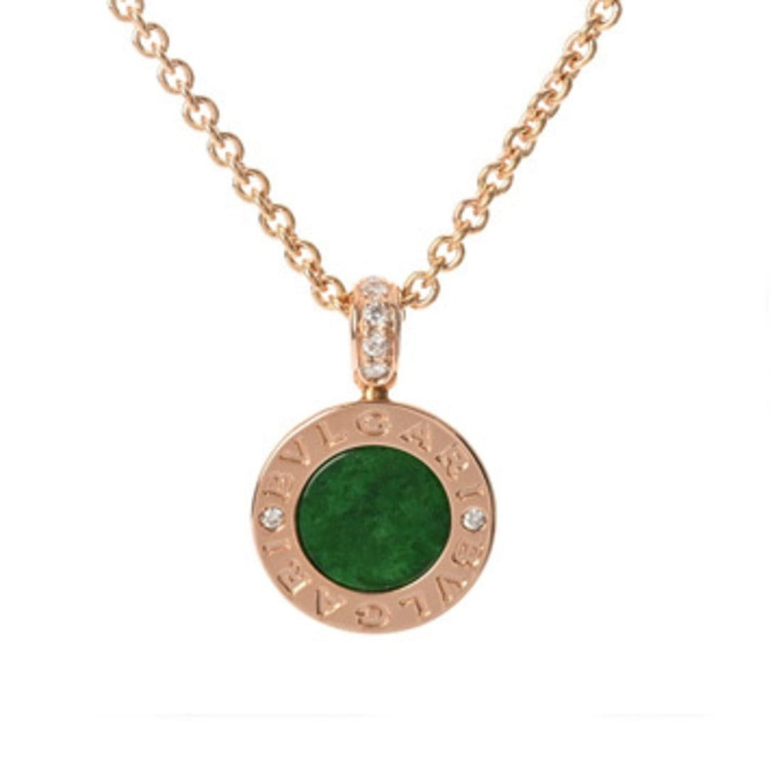 BVLGARI Bulgari Green Jade Pink Gold Hardware Women's 18K PG Necklace A Rank Used Ginzo: --- Catalog ---Category: SizePendant Size: 19mm x 13mm / 0.74'' x 0.51''Neck Circumference: 41.5 cm - 43.5 cm / 16.33'' - 17.12''Category: DesignGender: WomenMaterial: Pink gold (18K)Necklace Type: Ne