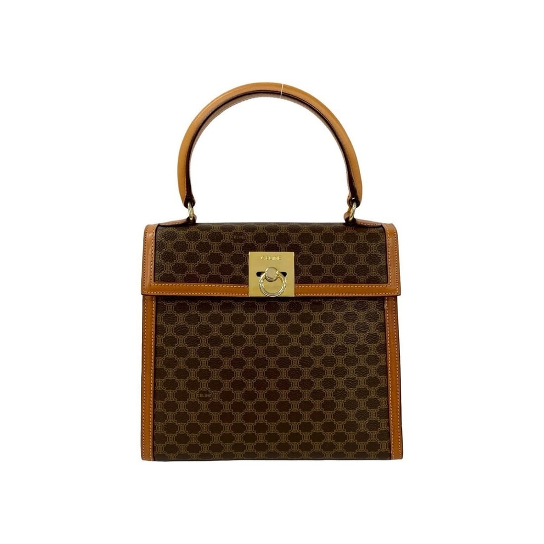 CELINE Vintage Macadam Blazon Triomphe Logo Ring Hardware Leather Handbag Mini Tote Bag Brown 34925: --- Catalog ---Category: SizeSize (HxWxD): 22cm x 23.5cm x 10cm / 8.66'' x 9.25'' x 3.93''Category: DesignType: Handbag, Tote bagColor: BrownGender: WomenMaterial: Leather , PVC Category: GeneralBrand
