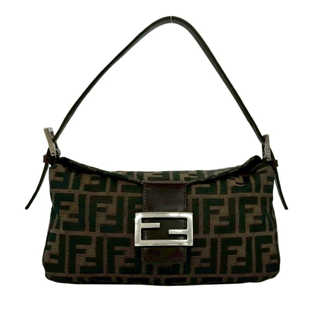 FENDI Zucca FF Logo Hardware Canvas Leather Semi One Shoulder Bag Handbag Brown 17551: --- Catalog ---Category: SizeSize (HxWxD): 12cm x 25cm x 8cm / 4.72'' x 9.84'' x 3.14''Category: DesignType: Handbag, Shoulder bagColor: Black, BrownGender: WomenMaterial: Canvas , Leather Category: G