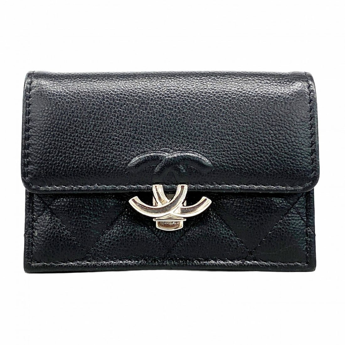 Chanel Tri-fold Wallet, Matelassé Caviar Leather, Black, Women's: --- Catalog ---Category: SizeSize (HxWxD): 7.5cm x 10cm x 3cm / 2.95'' x 3.93'' x 1.18''Category: DesignType: Wallet (tri-fold)Color: BlackGender: WomenMaterial: Grained Calfskin Category: GeneralBran