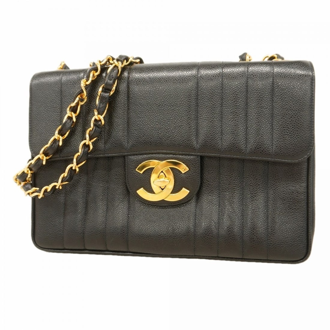 Chanel Mademoiselle Shoulder Bag, Double Chain, Caviar Leather, Black, Women's: --- Catalog ---Category: SizeSize (HxWxD): 22cm x 31cm x 8cm / 8.66'' x 12.2'' x 3.14''Category: DesignType: Shoulder bagColor: BlackGender: WomenMaterial: Grained Calfskin Hardware Color: GoldCategor
