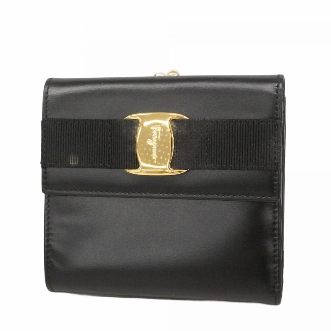 Salvatore Ferragamo Vara Leather Wallet, Black Champagne, Women's: --- Catalog ---Category: SizeSize (HxWxD): 10.5cm x 11cm x 2.5cm / 4.13'' x 4.33'' x 0.98''Category: DesignType: Wallet (bi-fold)Color: BlackGender: WomenMaterial: Leather Category: GeneralBrand: Salv