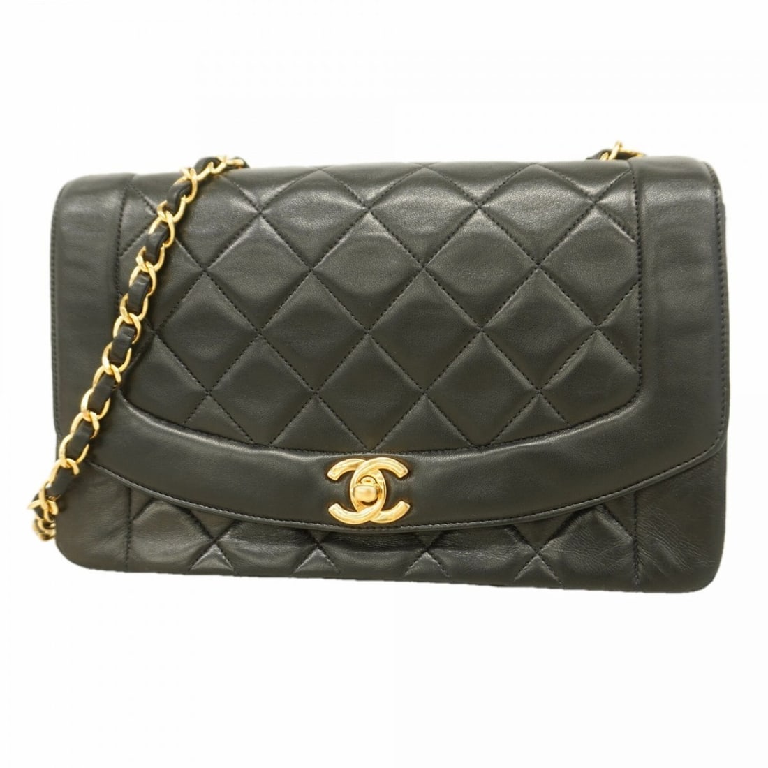 Chanel Diana Chain Shoulder Bag, Lambskin, Black, Women's: --- Catalog ---Category: SizeSize (HxWxD): 16.5cm x 25cm x 7.5cm / 6.49'' x 9.84'' x 2.95''Category: DesignType: Shoulder bagColor: BlackGender: WomenMaterial: Leather Hardware Color: GoldLeather/Fur 