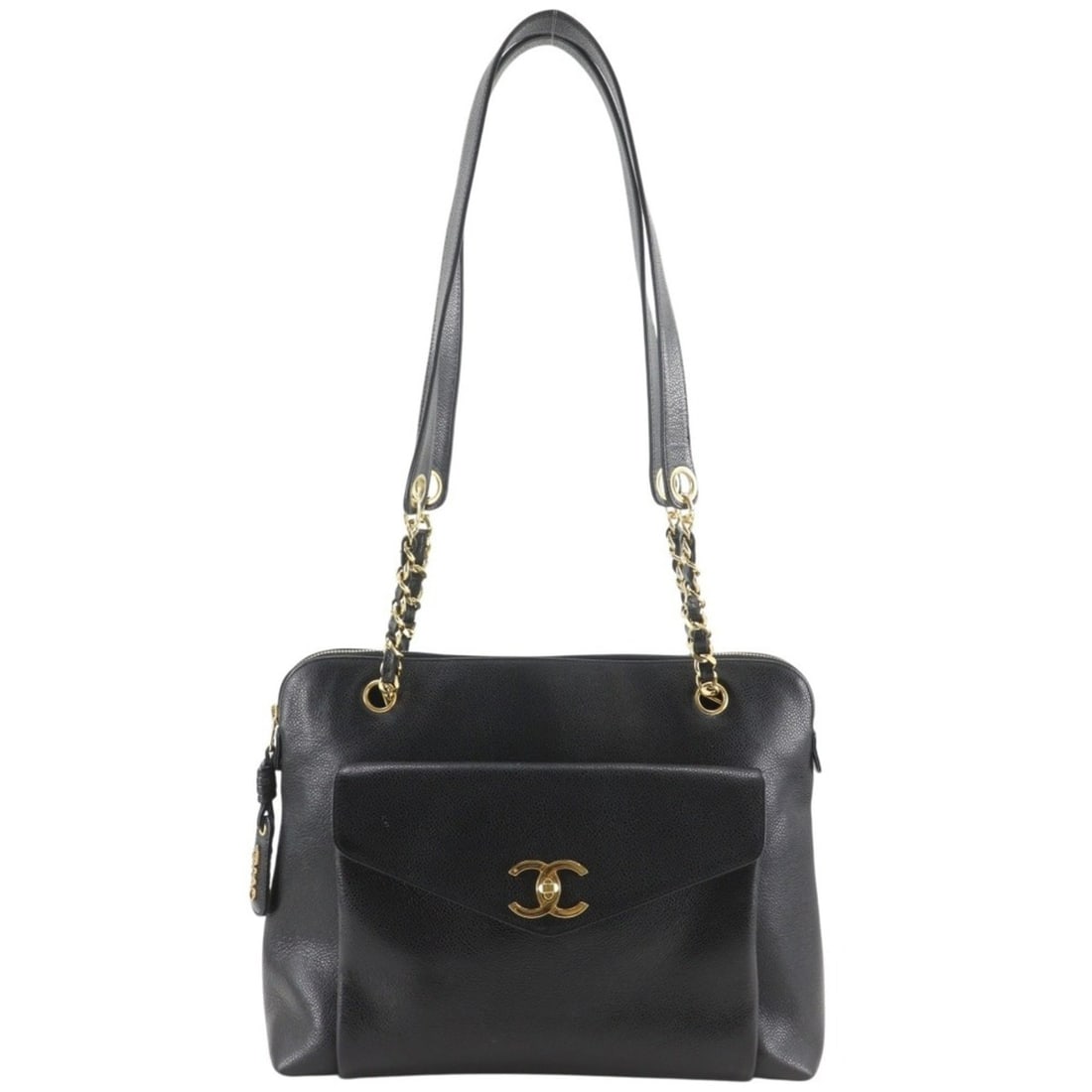 Chanel Chain Tote Bag, Coco Mark, Caviar Leather, Black, Women's: --- Catalog ---Category: SizeSize (HxWxD): 26cm x 33cm x 13cm / 10.23'' x 12.99'' x 5.11''Category: DesignType: Tote bagColor: BlackGender: WomenMaterial: Grained Calfskin Category: GeneralBrand: Chan