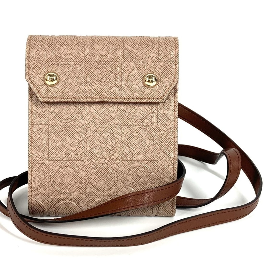 Salvatore Ferragamo shoulder bag/shoulder wallet with Gancini logo, compact tri-fold wallet,: --- Catalog ---Category: SizeSize (HxWxD): 10cm x 12cm / 3.93'' x 4.72''Category: DesignType: Chain/Shoulder walletColor: Beige, BlackGender: Men,WomenMaterial: Leather Category: GeneralBrand: Salvato