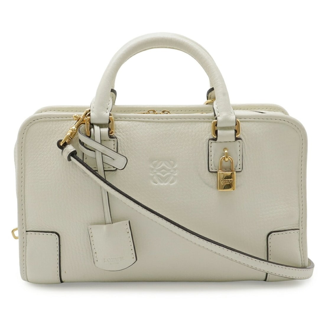 LOEWE Amazona 23 Anagram Handbag Shoulder Bag Leather Ivory White: --- Catalog ---Category: SizeSize (HxWxD): 14.5cm x 23.5cm x 9cm / 5.7'' x 9.25'' x 3.54''Category: DesignType: Handbag, Shoulder bagColor: IvoryGender: Men,WomenMaterial: Leather Category: GeneralBra