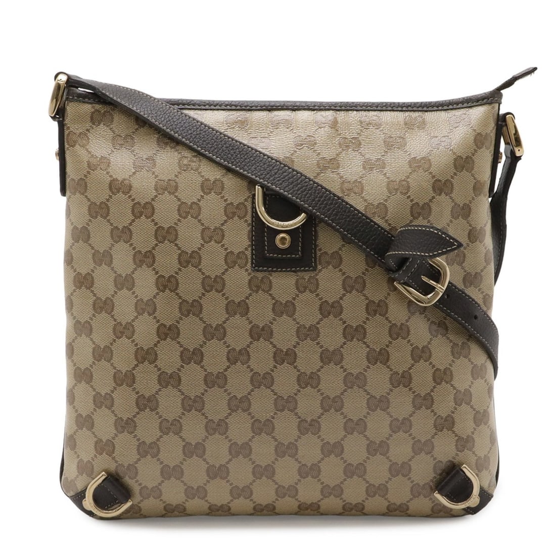 GUCCI GG Crystal Abbey Shoulder Bag, Coated Canvas and Leather, Beige/Dark Brown, 268642: --- Catalog ---Category: SizeSize (HxWxD): 30cm x 31cm / 11.81'' x 12.2''Category: DesignType: Shoulder bagColor: Beige, Dark brownGender: Women,MenMaterial: GG Crystal , Coated canvas , Leather Categ