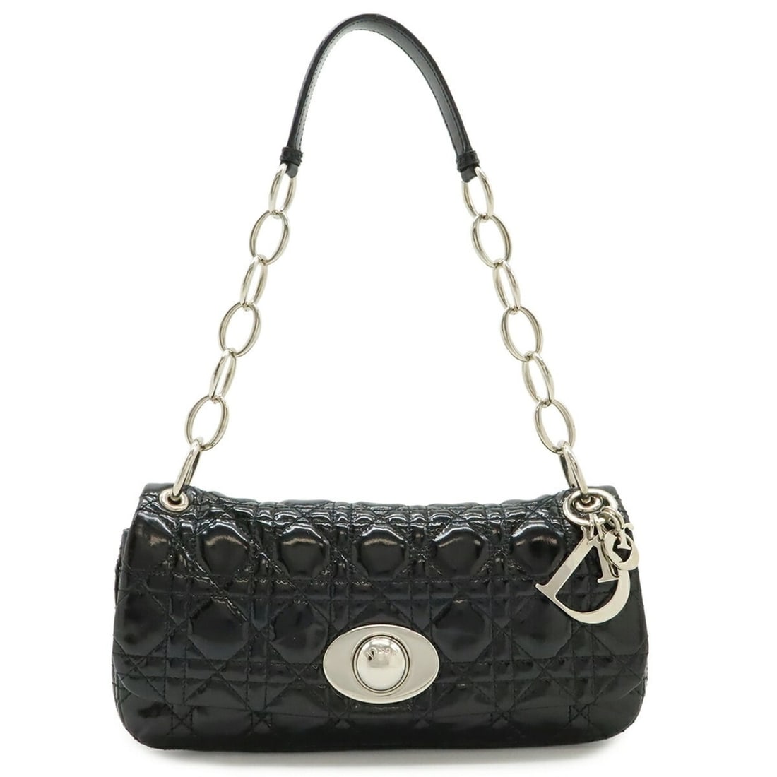 Christian Dior Cannage Chain Shoulder Bag, Patent Leather, Black: --- Catalog ---Category: SizeSize (HxWxD): 13.5cm x 27cm x 6cm / 5.31'' x 10.62'' x 2.36''Category: DesignType: Shoulder bagColor: BlackGender: Women,MenMaterial: Patent leather Category: GeneralBrand