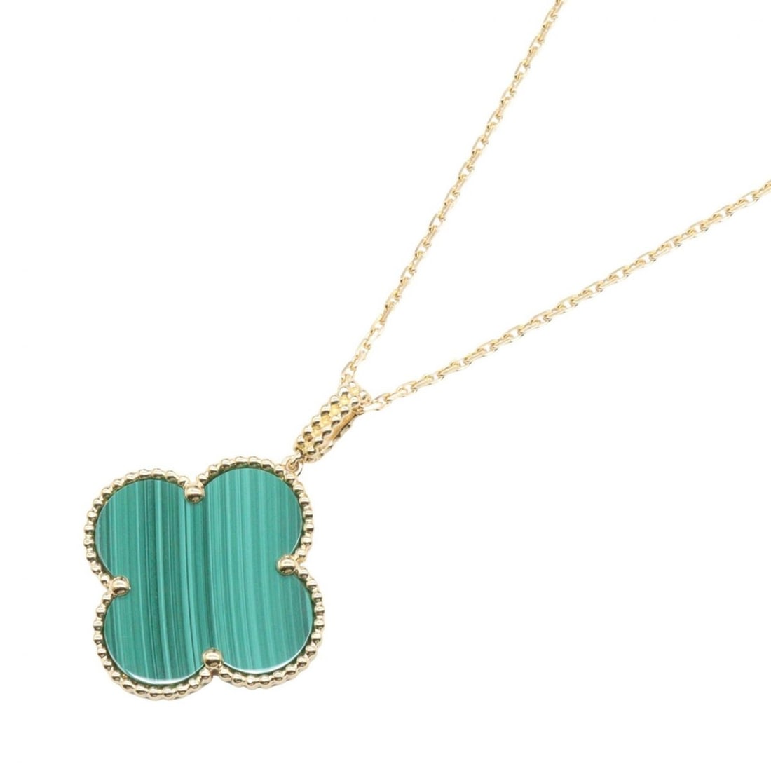 Van Cleef & Arpels Magic Alhambra Malachite Necklace, 18K (Yellow Gold), Malachite, Women's,: --- Catalog ---Category: SizeWidth: 26mm / 1.02''Pendant Size: 26mm x 26mm / 1.02'' x 1.02''Neck Circumference: 82 cm - 90 cm / 32.28'' - 35.43''Category: DesignColor: Yellow goldStone: MalachiteGende