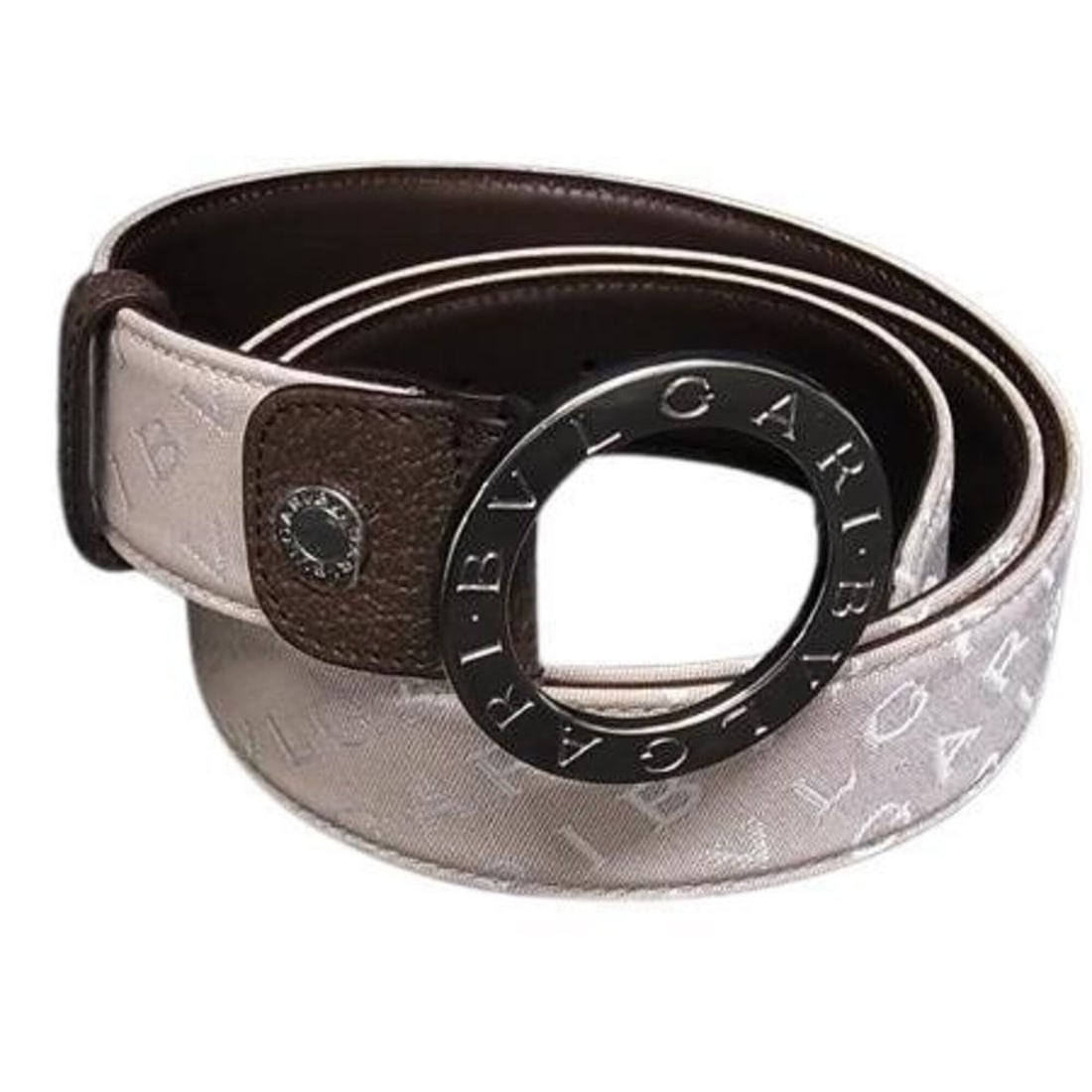 BVLGARI Bulgari Belt Mania Beige Brown Canvas x Leather Unisex: --- Catalog ---Category: SizeWidth: 4cm / 1.57''Length: 100.3cm - 105cm / 39.48'' - 41.33''Category: DesignType: Standard beltColor: Beige, BrownGender: Men,WomenEmbellishment: AbrasionMaterial (Strap
