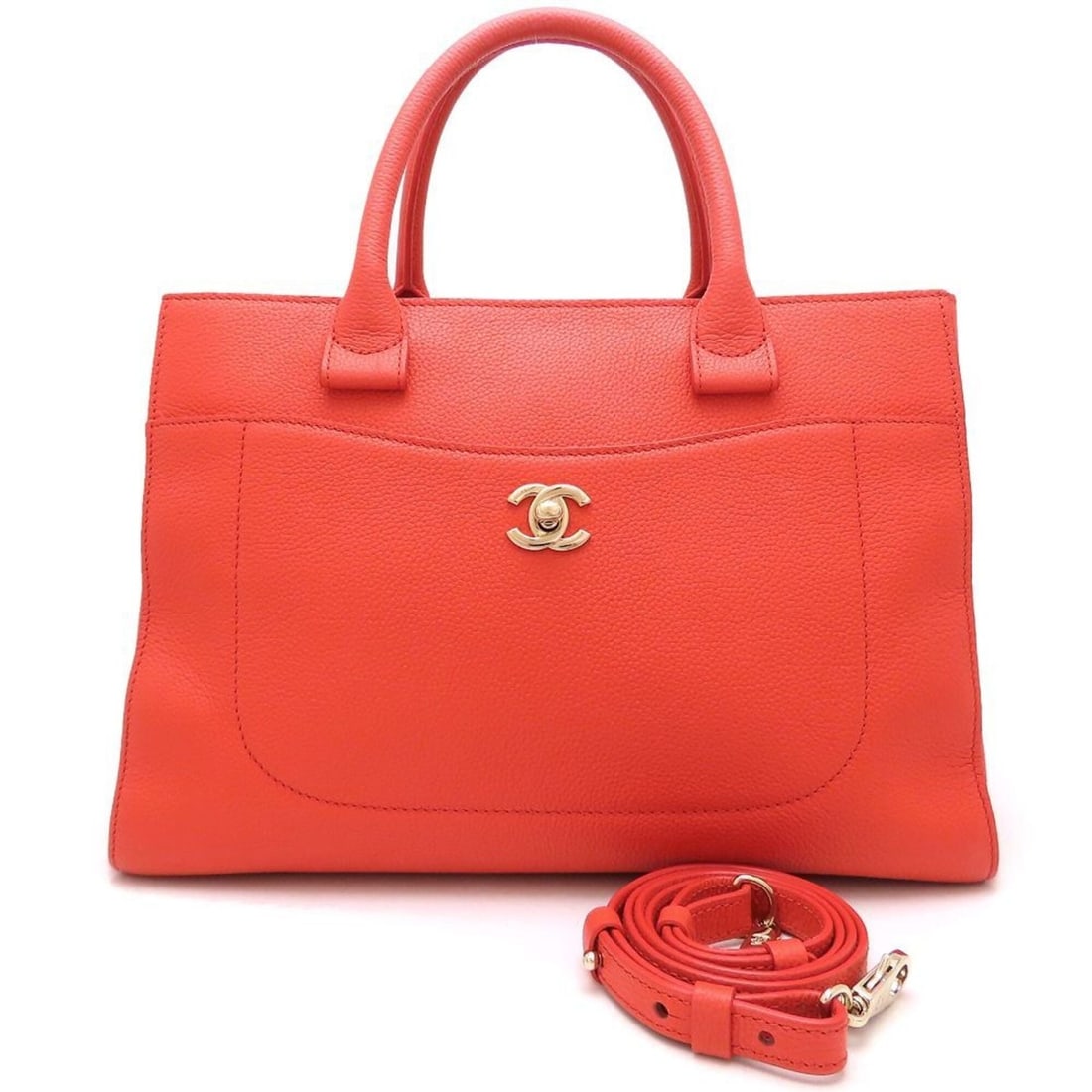CHANEL Neo Executive Tote A69930 2-Way Bag, Calfskin, Orange, Women's, 353254 (1 of 20)