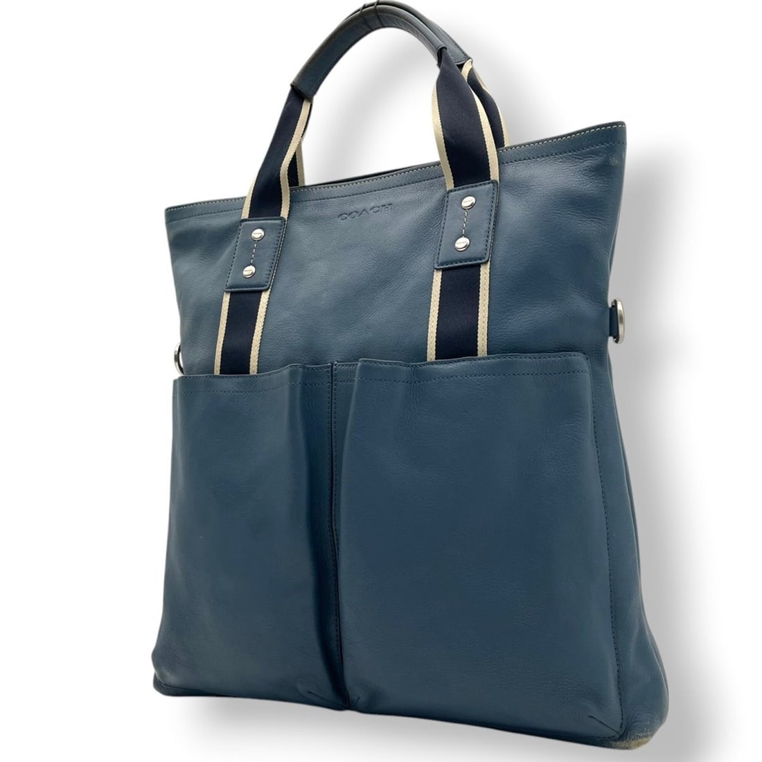 Coach tote bag, handbag, business leather, blue/navy, S75: --- Catalog ---Category: SizeSize (HxWxD): 38cm x 35cm x 8cm / 14.96'' x 13.77'' x 3.14''Category: DesignType: Handbag, Tote bagColor: Blue, NavyGender: Women,MenMaterial: Leather Category: GeneralMPN