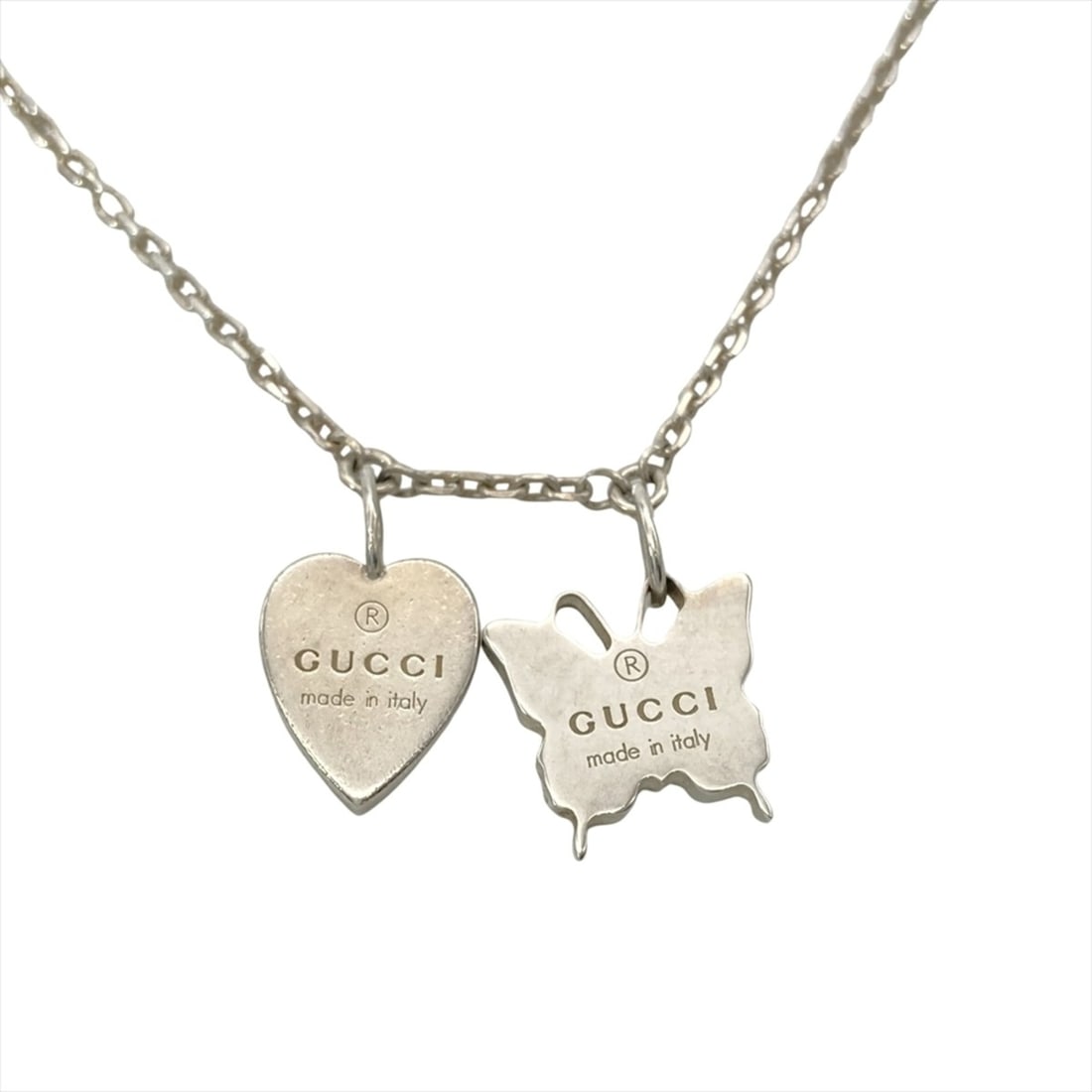 Gucci Heart Butterfly Necklace, SV925, 6.9g, Silver: --- Catalog ---Category: SizeWeight: 6.9g / 0.24oz.Pendant Size: 22mm x 12mm / 0.86'' x 0.47''Neck Circumference: 47 cm / 18.5''Category: DesignColor: SilverGender: WomenMaterial: Silver 925Necklace T