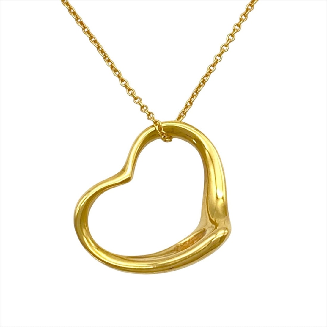 Tiffany & Co. Open Heart Necklace, 18K Yellow Gold, 4.9g, Elsa Peretti design, 22mm: --- Catalog ---Category: SizePendant Size: 18mm x 22mm / 0.7'' x 0.86''Neck Circumference: 38 cm / 14.96''Category: DesignGender: WomenMaterial: Yellow gold (18K)Necklace Type: NecklaceCategory: Gener