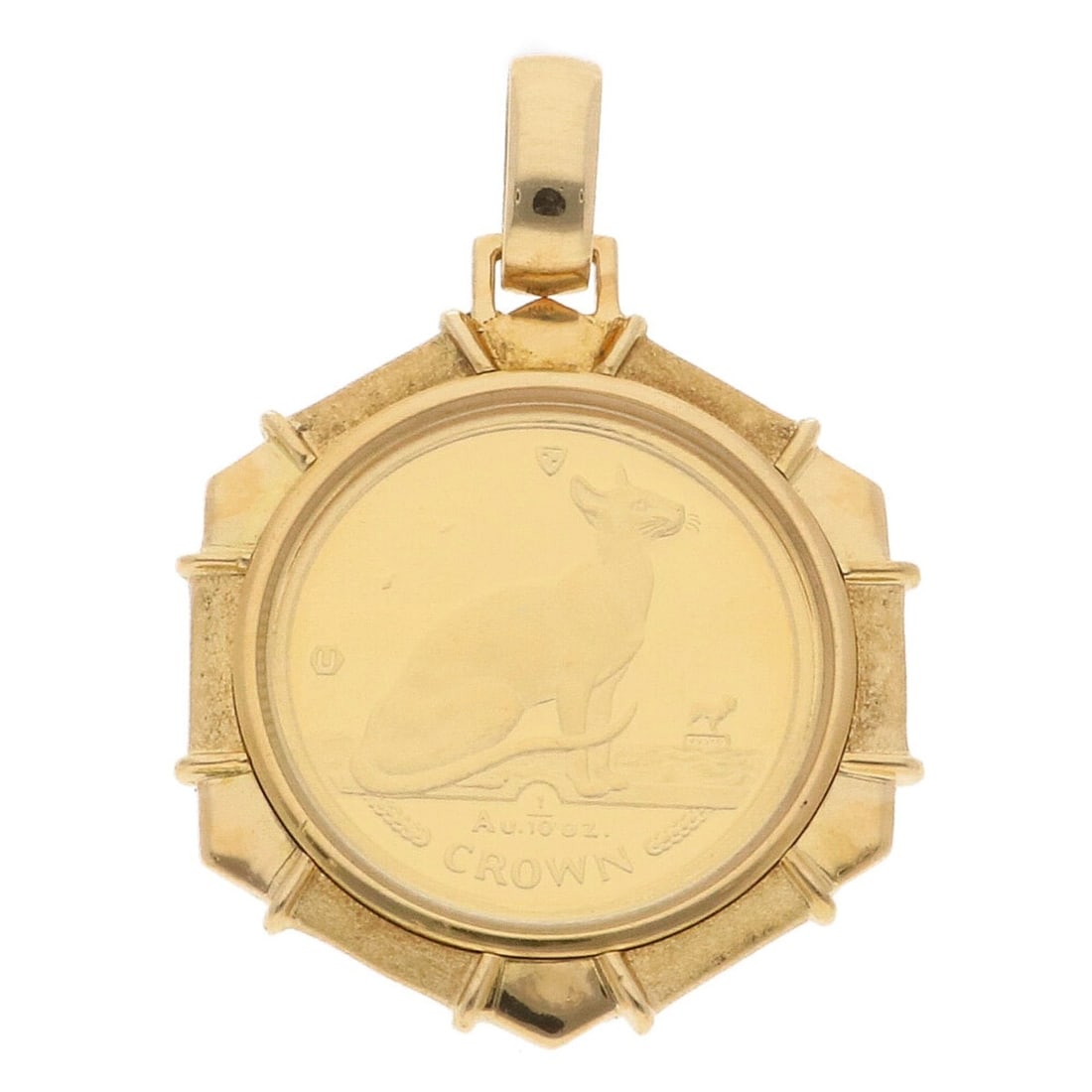 K24 K18 Coin Pendant with Diamond D0.05, Isle of Man Cat, 1/10 oz, 1992, Gold Top, Women's & Men's,: --- Catalog ---Category: SizeWeight: 10.5g / 0.37oz.Pendant Size: 34.5mm x 24.5mm / 1.35'' x 0.96''Category: DesignColor: GoldStone: DiamondGender: Men,WomenMaterial: Gold (18K), Yellow gold (24K)Pend