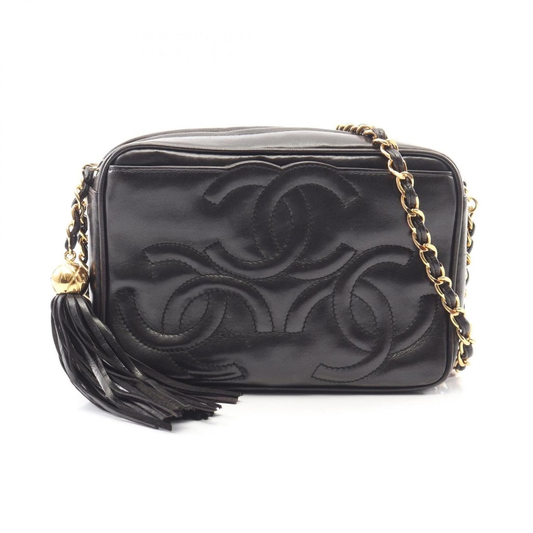 Chanel Triple Coco Mark Tassel Shoulder Bag/Handbag, Lambskin Leather, Women's, Black: --- Catalog ---Category: SizeSize (HxWxD): 12cm x 18cm x 7.5cm / 4.72'' x 7.08'' x 2.95''Category: DesignType: Handbag, Shoulder bagColor: BlackGender: WomenMaterial: Leather Leather/Fur Type: Lambski