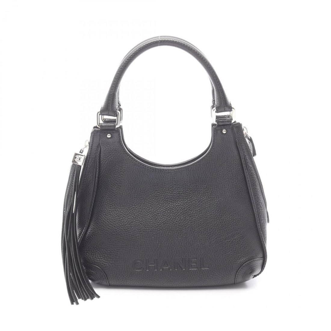 Chanel logo fringe handbag, leather, women's, black, A23055: --- Catalog ---Category: SizeSize (HxWxD): 21cm x 31cm x 13cm / 8.26'' x 12.2'' x 5.11''Category: DesignType: HandbagColor: BlackGender: WomenMaterial: Leather Category: GeneralMPN: A23055Brand: Chane