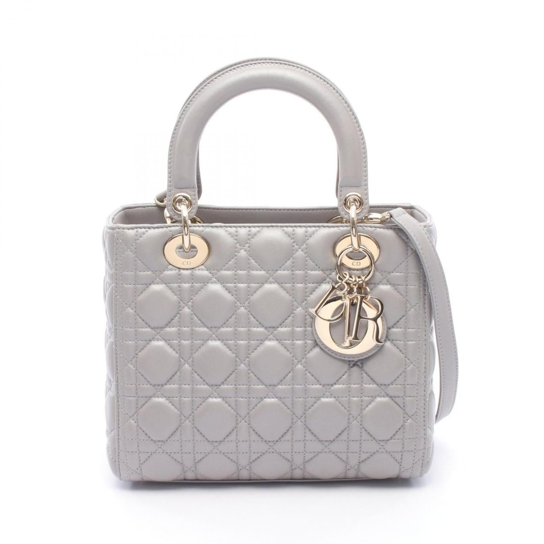 Christian Dior Dior LADY DIOR Cannage 2-Way Handbag, Leather, Women's, Gray (1 of 12)