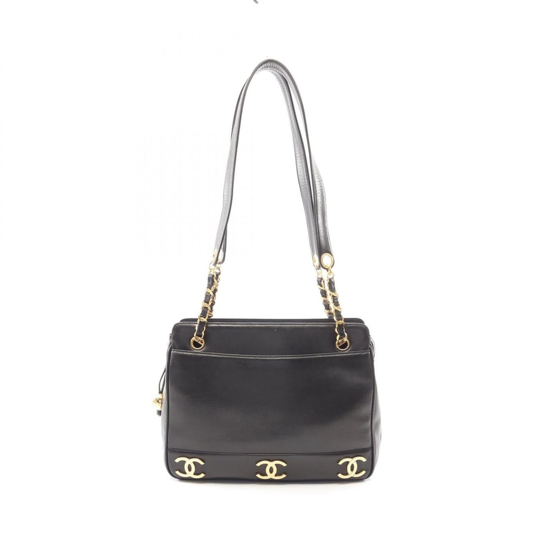 Chanel Triple Coco Mark Tote Bag Handbag Lambskin Leather Women's Black: --- Catalog ---Category: SizeSize (HxWxD): 25cm x 30cm x 8cm / 9.84'' x 11.81'' x 3.14''Category: DesignType: Handbag, Tote bagColor: BlackGender: WomenMaterial: Leather Leather/Fur Type: LambskinCate