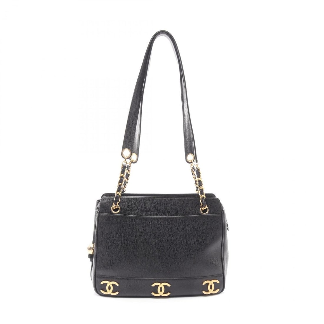 Chanel Triple Coco Mark Tote Bag Handbag Calfskin Leather Women's Black: --- Catalog ---Category: SizeSize (HxWxD): 25cm x 31.5cm x 8cm / 9.84'' x 12.4'' x 3.14''Category: DesignType: Handbag, Tote bagColor: BlackGender: WomenMaterial: Leather Leather/Fur Type: CalfskinCat