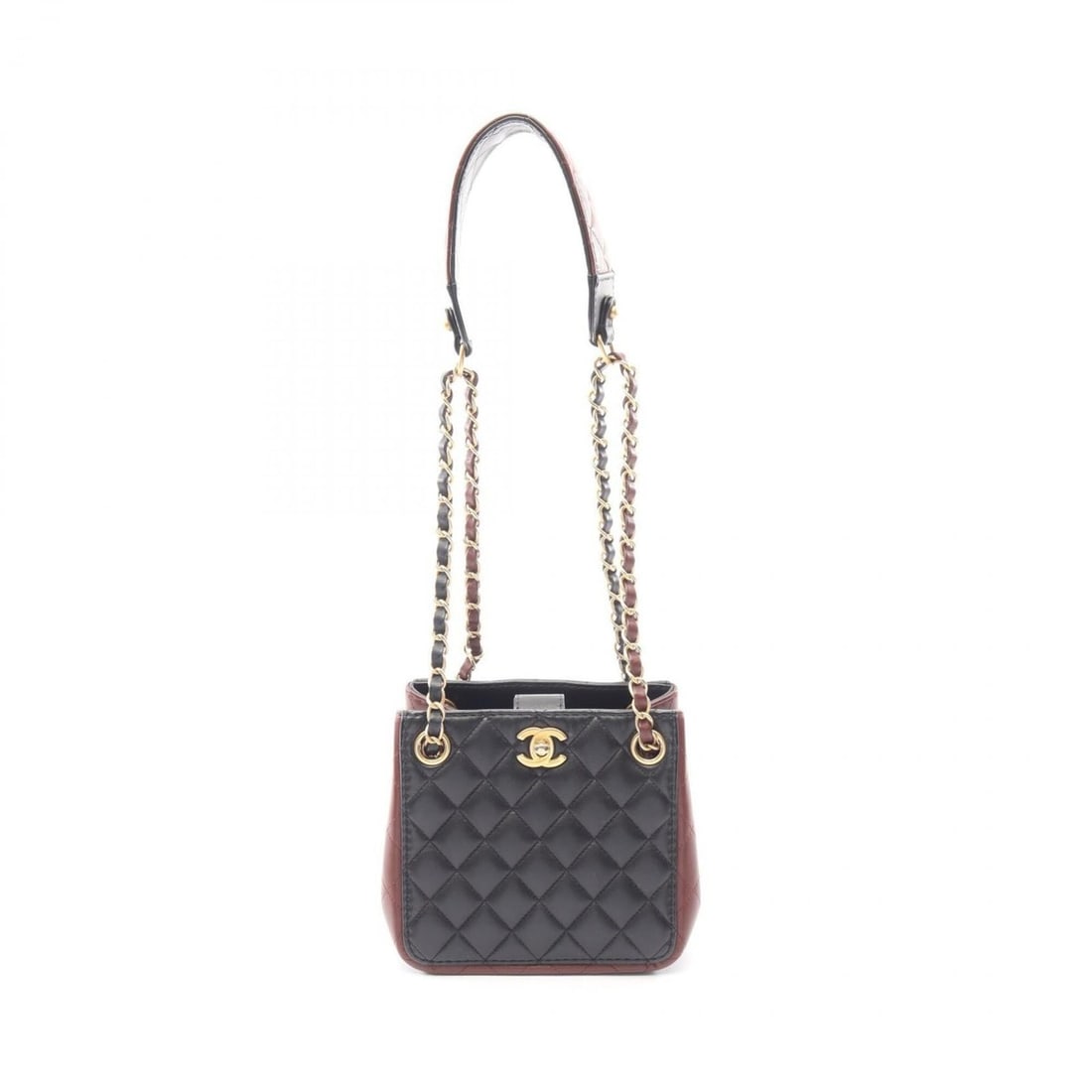 Chanel Matelassé Small Bucket Shoulder Bag/Handbag, Lambskin Leather, Women's, Black/Brown: --- Catalog ---Category: SizeSize (HxWxD): 15cm x 16cm x 10cm / 5.9'' x 6.29'' x 3.93''Category: DesignType: Handbag, Shoulder bagColor: Black, BrownGender: WomenMaterial: Leather Leather/Fur Type: La
