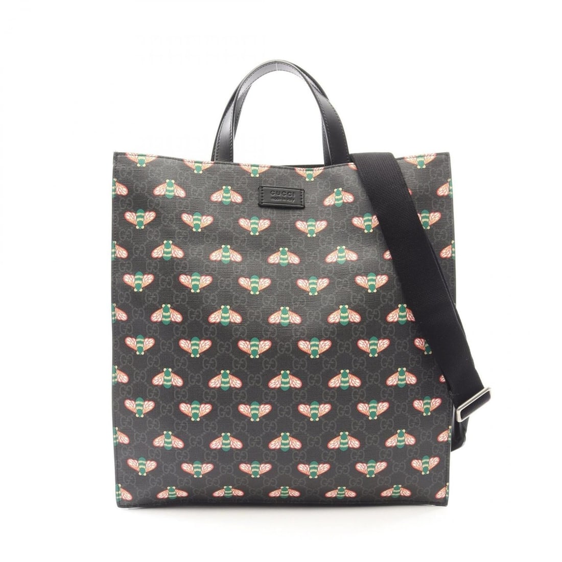 Gucci GG Supreme Bee 2-Way Tote Bag/Handbag, Coated Canvas and Leather, Men's/Women's, Black, 681298: --- Catalog ---Category: SizeSize (HxWxD): 38cm x 36cm x 7cm / 14.96'' x 14.17'' x 2.75''Category: DesignType: Handbag, Tote bagColor: BlackGender: Men,WomenMaterial: Coated canvas , Leather Category: