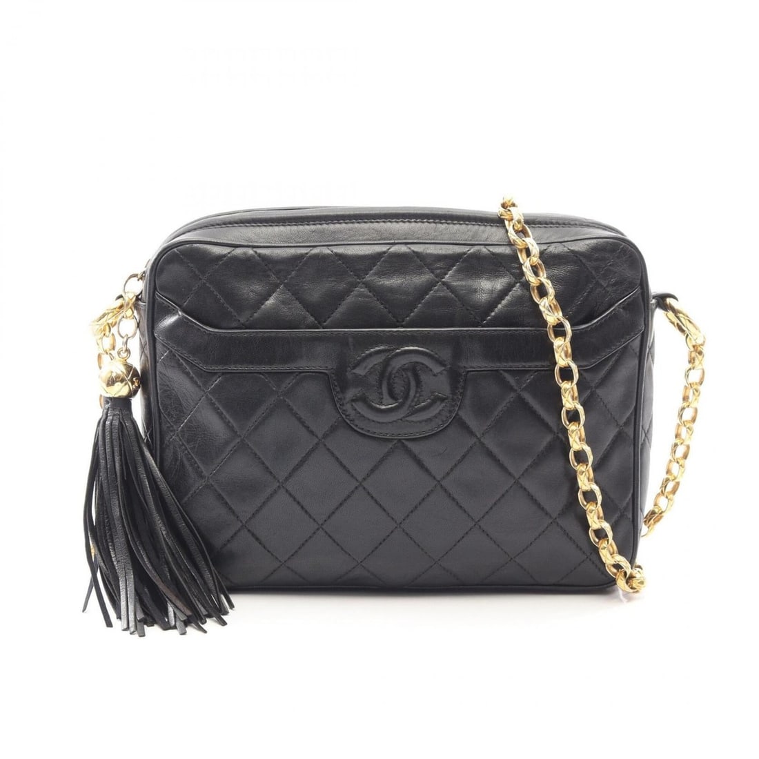 Chanel Matelassé Tassel Shoulder Bag/Handbag, Lambskin Leather, Women's, Black: --- Catalog ---Category: SizeSize (HxWxD): 17cm x 22.5cm x 6cm / 6.69'' x 8.85'' x 2.36''Category: DesignType: Handbag, Shoulder bagColor: BlackGender: WomenMaterial: Leather Leather/Fur Type: Lambski