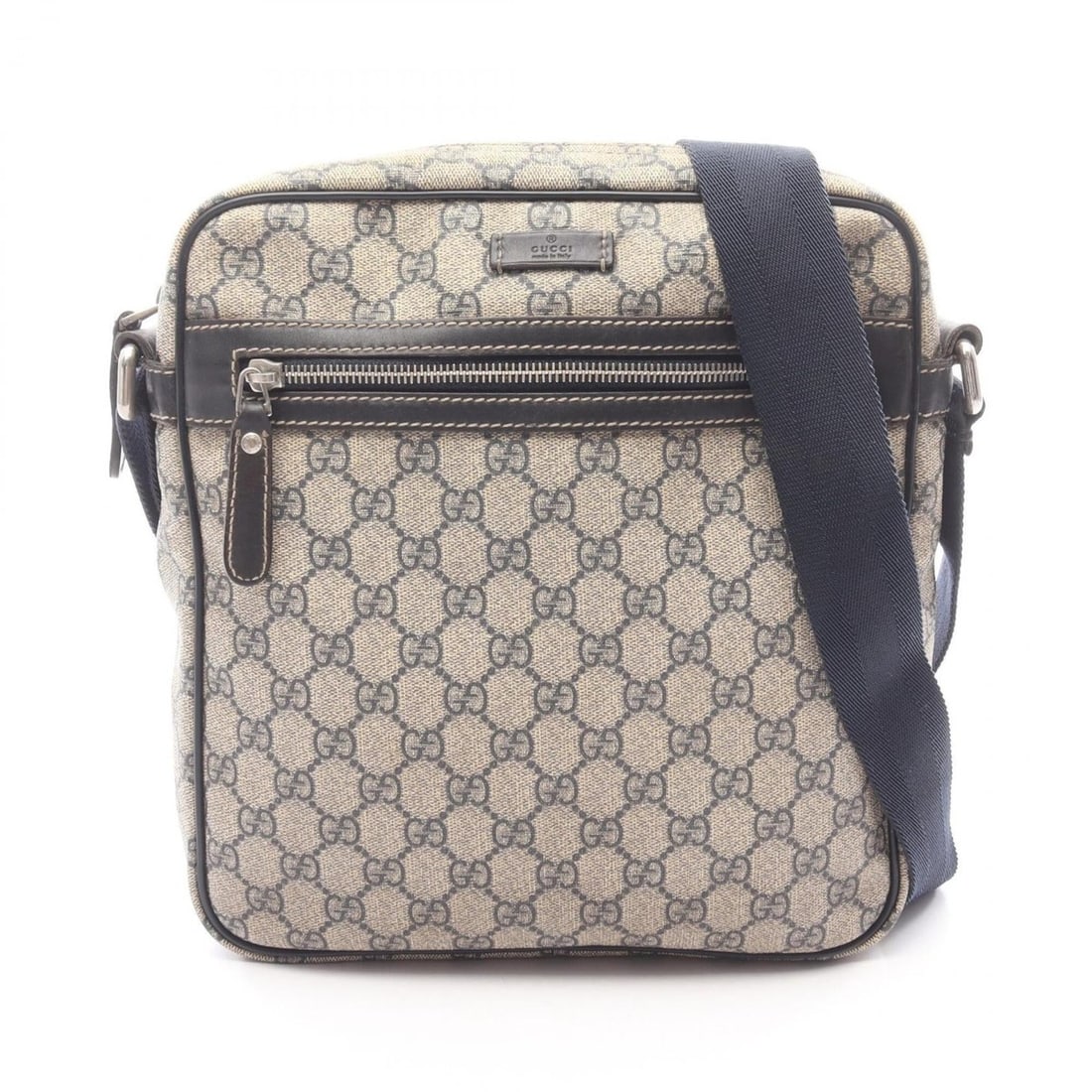 Gucci GG Supreme Shoulder Bag/Handbag, Coated Canvas and Leather, Women's, Beige/Navy, 201448: --- Catalog ---Category: SizeSize (HxWxD): 28cm x 25cm x 6.5cm / 11.02'' x 9.84'' x 2.55''Category: DesignType: Handbag, Shoulder bagColor: Beige, NavyGender: WomenMaterial: Coated canvas , Leather Ca