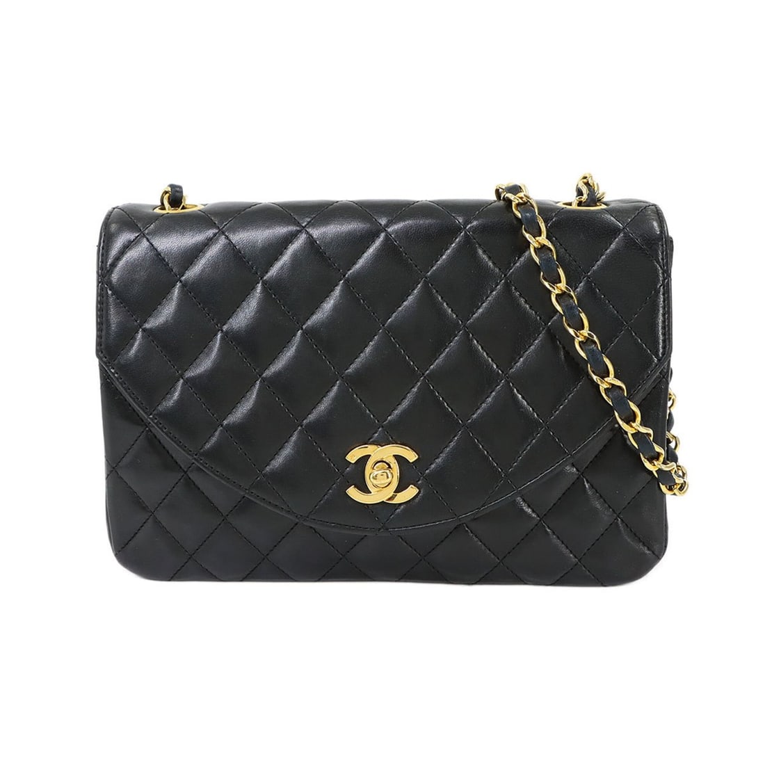 Chanel Matelasse Chain Shoulder Handbag, Lambskin, Black with Gold Hardware: --- Catalog ---Category: SizeSize (HxWxD): 16cm x 23cm x 7cm / 6.29'' x 9.05'' x 2.75''Category: DesignType: Shoulder bagColor: BlackMaterial: Leather Leather/Fur Type: LambskinCategory: GeneralBrand:
