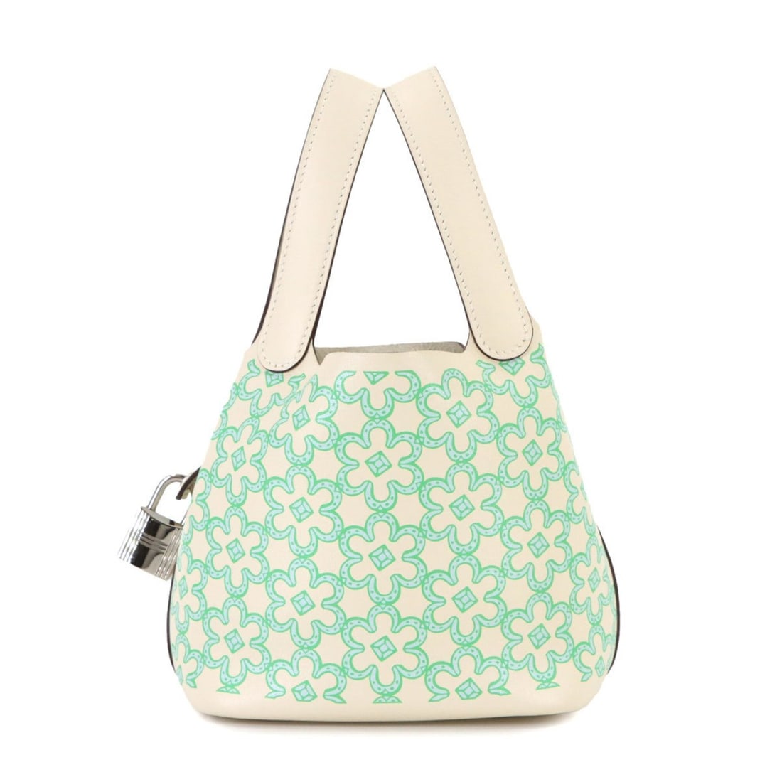 Hermes Picotin Lock Micro Lucky Daisy Handbag, Swift Leather, Nata Vert Blanc, U Stamp.: --- Catalog ---Category: SizeSize (HxWxD): 12cm x 13cm x 9.5cm / 4.72'' x 5.11'' x 3.74''Category: DesignType: HandbagColor: Vert, WhiteGender: WomenMaterial: Swift leather Category: GeneralBrand: Her