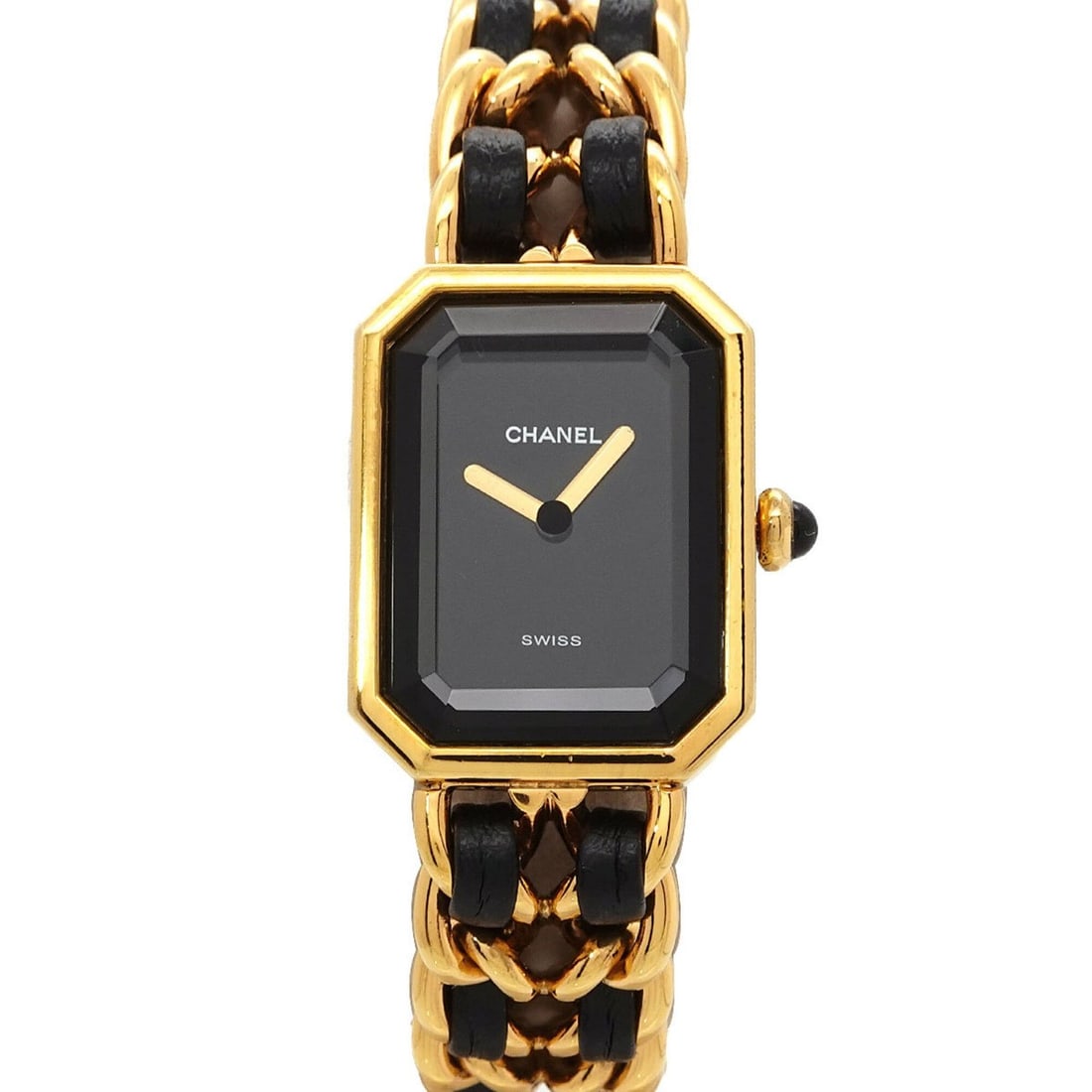 Chanel Premiere S-size H0001 Women's Watch Black Gold Quartz: --- Catalog ---Category: SizeWrist Size: 14cm / 5.51''Case Diameter: 20mm / 0.79''Category: DesignType: WristwatchGender: WomenColor (Dial): BlackMaterial (Band): Gold plated, Leather, Stainless steel