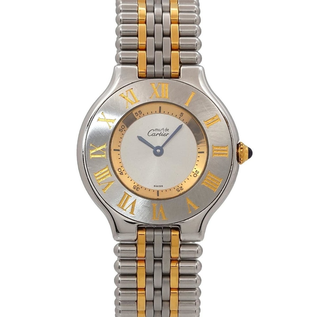 Cartier Must 21 Vingt-et-un Two-Tone W10072F4 Boys' Watch Silver Quartz: --- Catalog ---Category: SizeWrist Size: 16.5cm / 6.49''Case Diameter: 31mm / 1.22''Category: DesignType: WristwatchGender: BoysColor (Dial): SilverMaterial (Band): Gold plated, Stainless steelMateria