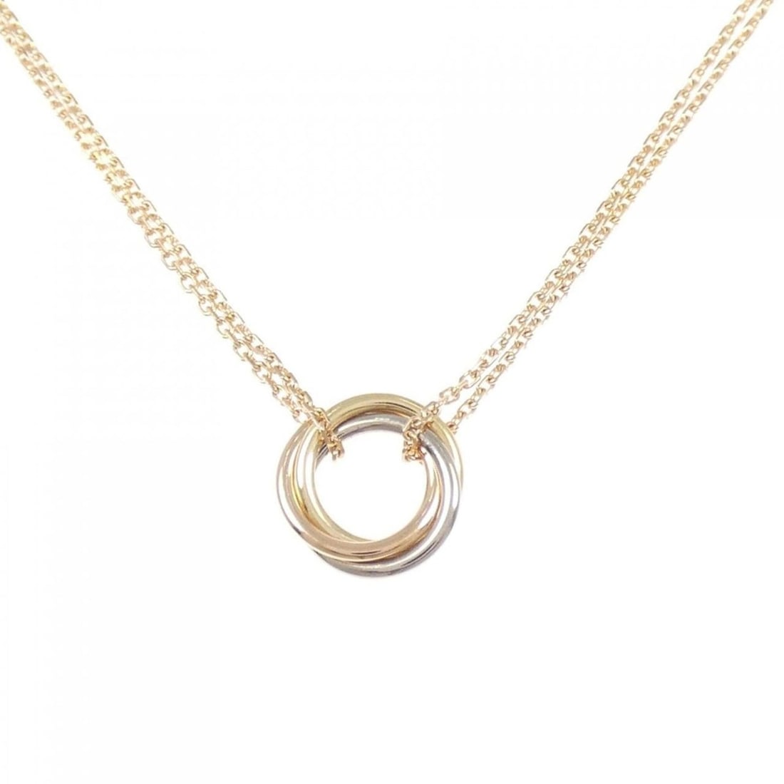 Cartier Trinity Necklace: --- Catalog ---Category: SizePendant Size: 9.6mm x 9.4mm / 0.37'' x 0.37''Neck Circumference: 36 cm - 40 cm / 14.17'' - 15.74''Category: DesignColor: Pink gold, White gold, Yellow goldGender: WomenMat