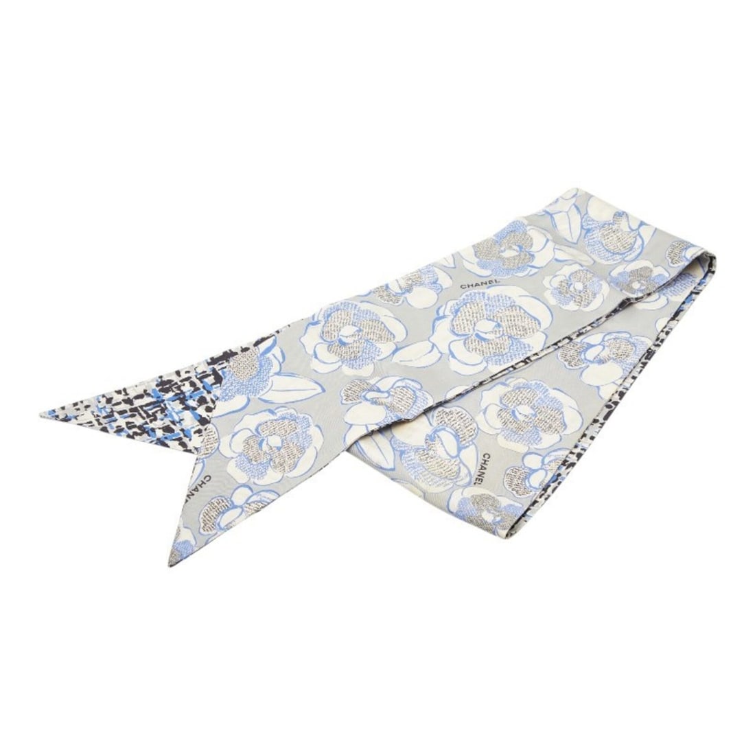 Chanel Camellia Logo Scarf, Black and White Silk, Women's CHANEL (1 of 12)
