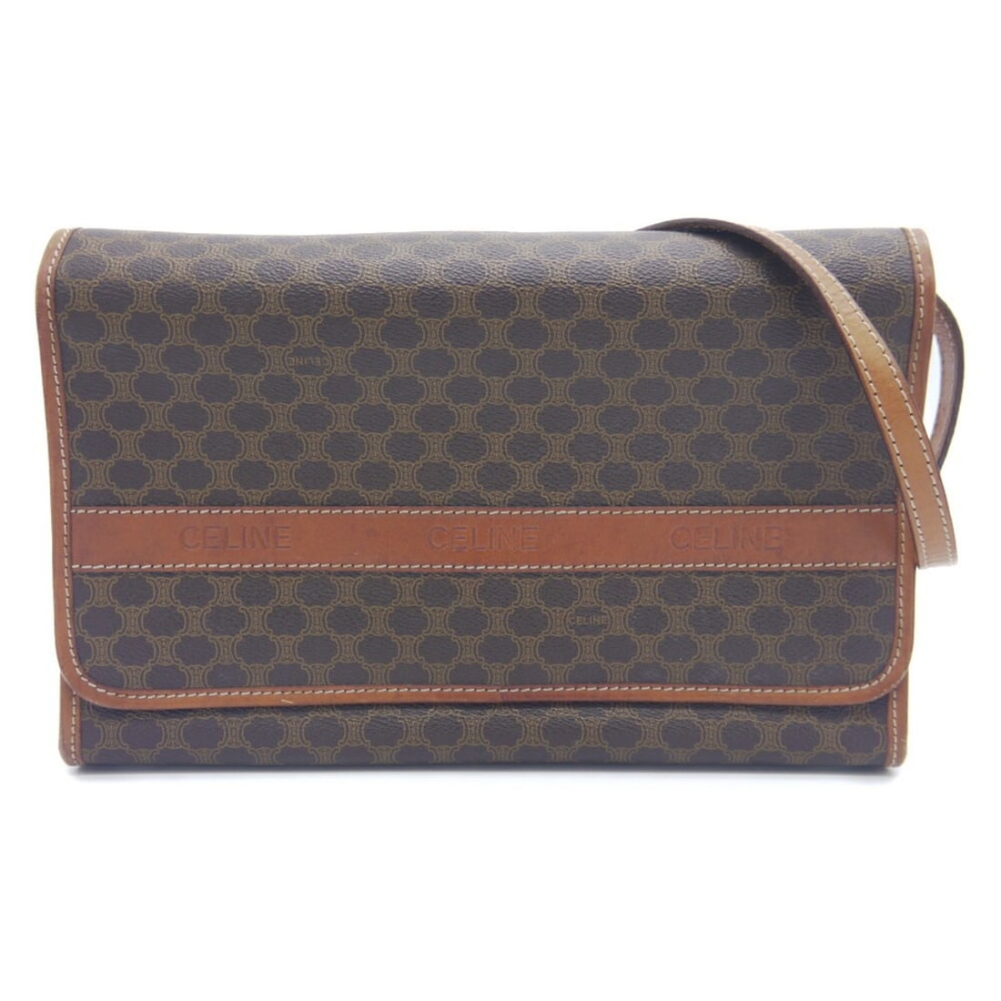 CELINE Macadam pattern shoulder bag/clutch bag M06: --- Catalog ---Category: SizeSize (HxWxD): 18cm x 28cm x 5.5cm / 7.08'' x 11.02'' x 2.16''Category: DesignType: Clutch bag, Shoulder bagColor: BrownGender: Men,WomenMaterial: PVC , Leather Category: G