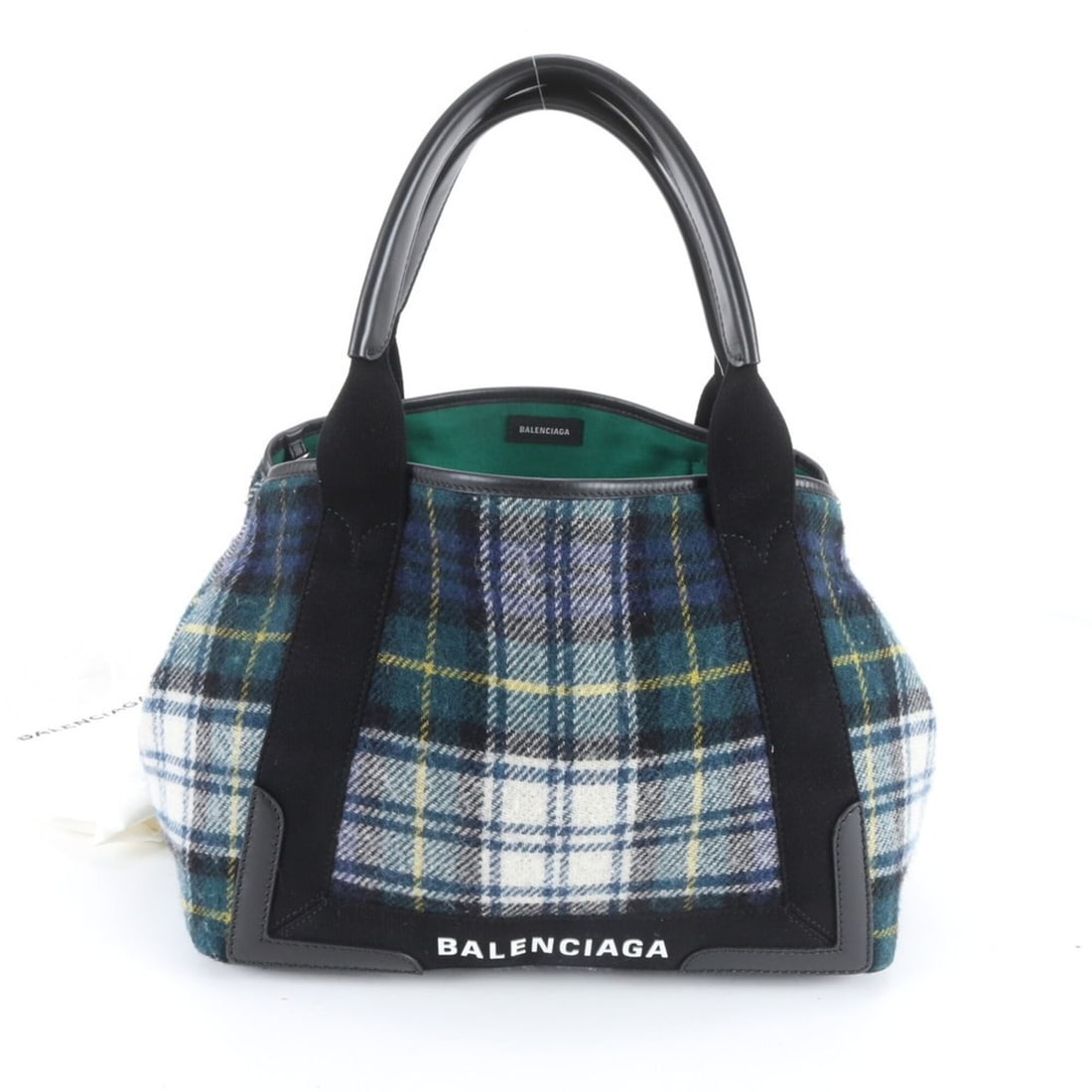 Balenciaga Navy Cabas Check Leather Tote Bag, Handbag, Shoulder Women's: --- Catalog ---Category: SizeSize (HxWxD): 22cm x 30cm x 18cm / 8.66'' x 11.81'' x 7.08''Handle Length: 45cm / 17.71''Category: DesignType: Handbag, Tote bagColor: Black, Blue, GreenGender: WomenMater