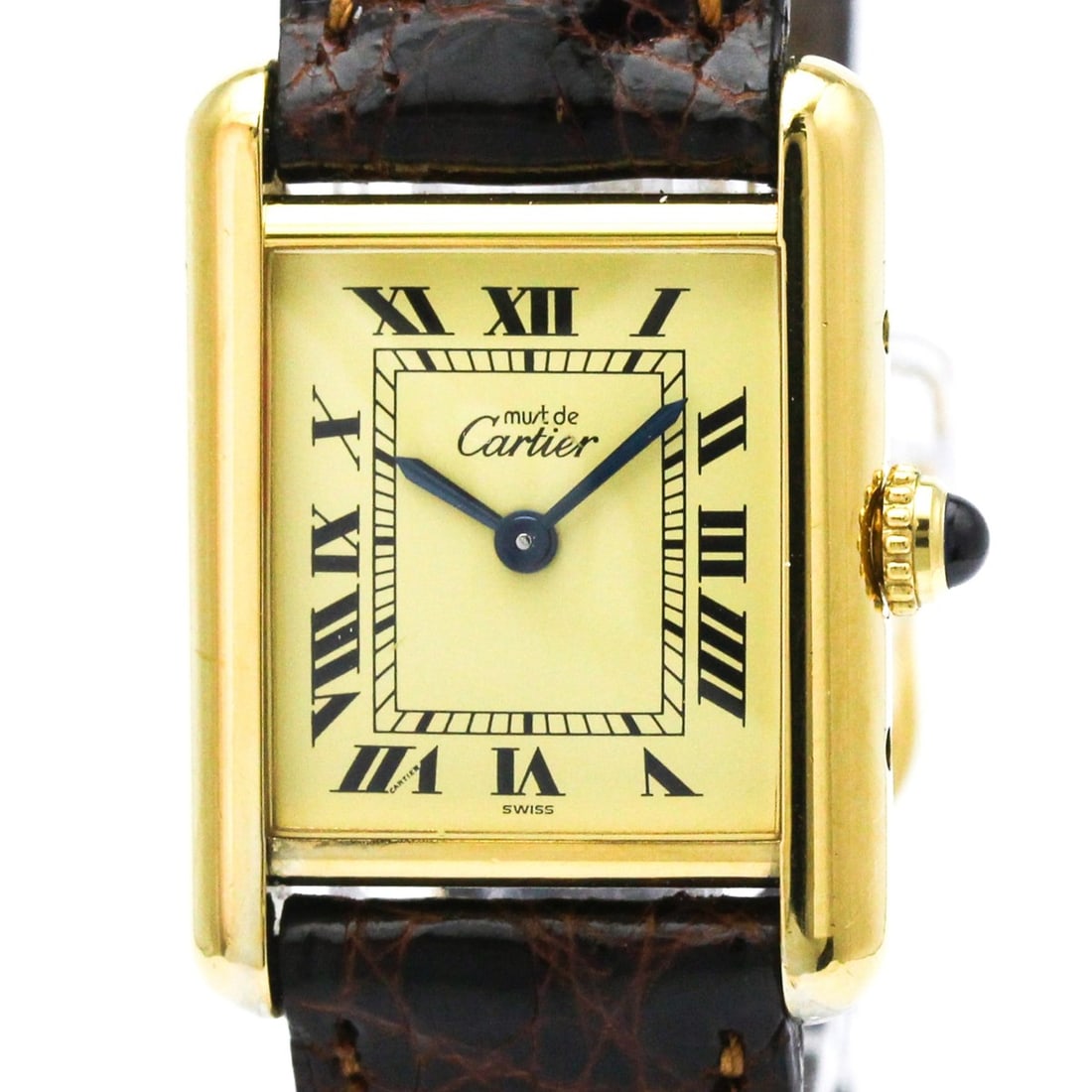 CARTIER Must Tank Vermeil Gold Plated Quartz Ladies Watch 5057001: --- Catalog ---Category: SizeCase Diameter: 21mm / 0.83''Category: DesignType: WristwatchStyle: Dress/FormalGender: WomenColor (Dial): IvoryMaterial (Band): LeatherMaterial (Case): Gold platedCategory