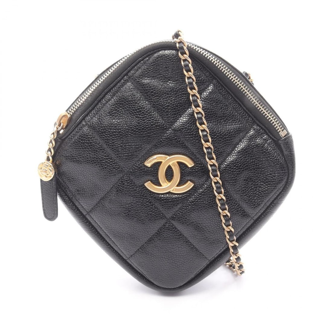 Chanel Matelassé Diamond-Shaped Shoulder Bag/Handbag, Calfskin Leather, Women's, Black: --- Catalog ---Category: SizeSize (HxWxD): 20cm x 20cm x 3cm / 7.87'' x 7.87'' x 1.18''Category: DesignType: Handbag, Shoulder bagColor: BlackGender: WomenMaterial: Leather Leather/Fur Type: CalfskinC