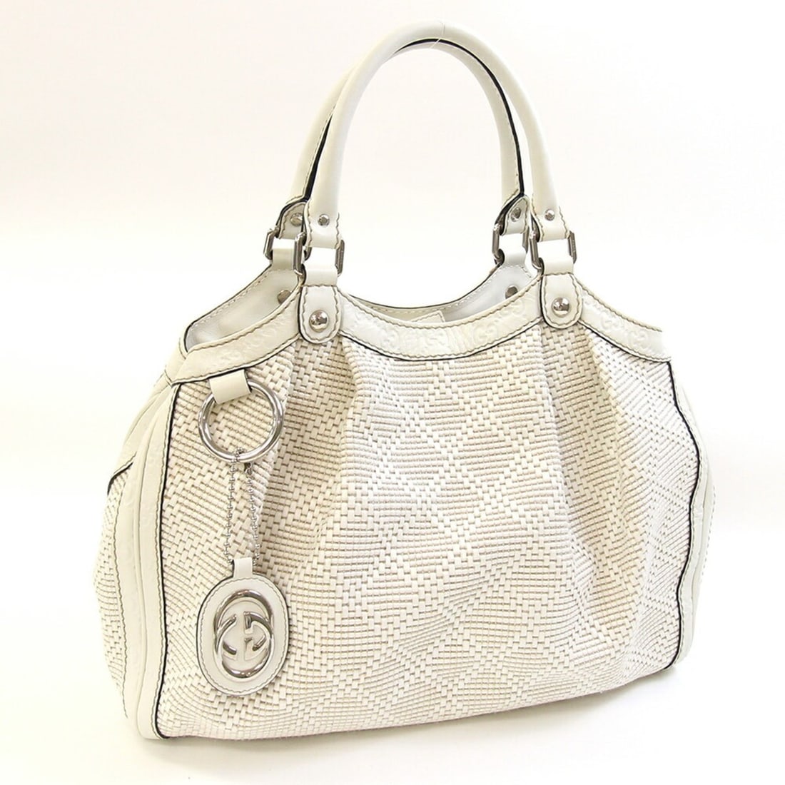 Gucci handbag, Guccissima Sukey 211944, white leather tote bag, GG pattern, women's, GUCCI: --- Catalog ---Category: SizeSize (HxWxD): 31cm x 36cm x 12cm / 12.2'' x 14.17'' x 4.72''Handle Length: 36cm / 14.17''Category: DesignType: Handbag, Tote bagColor: WhiteGender: WomenMaterial: Leather 