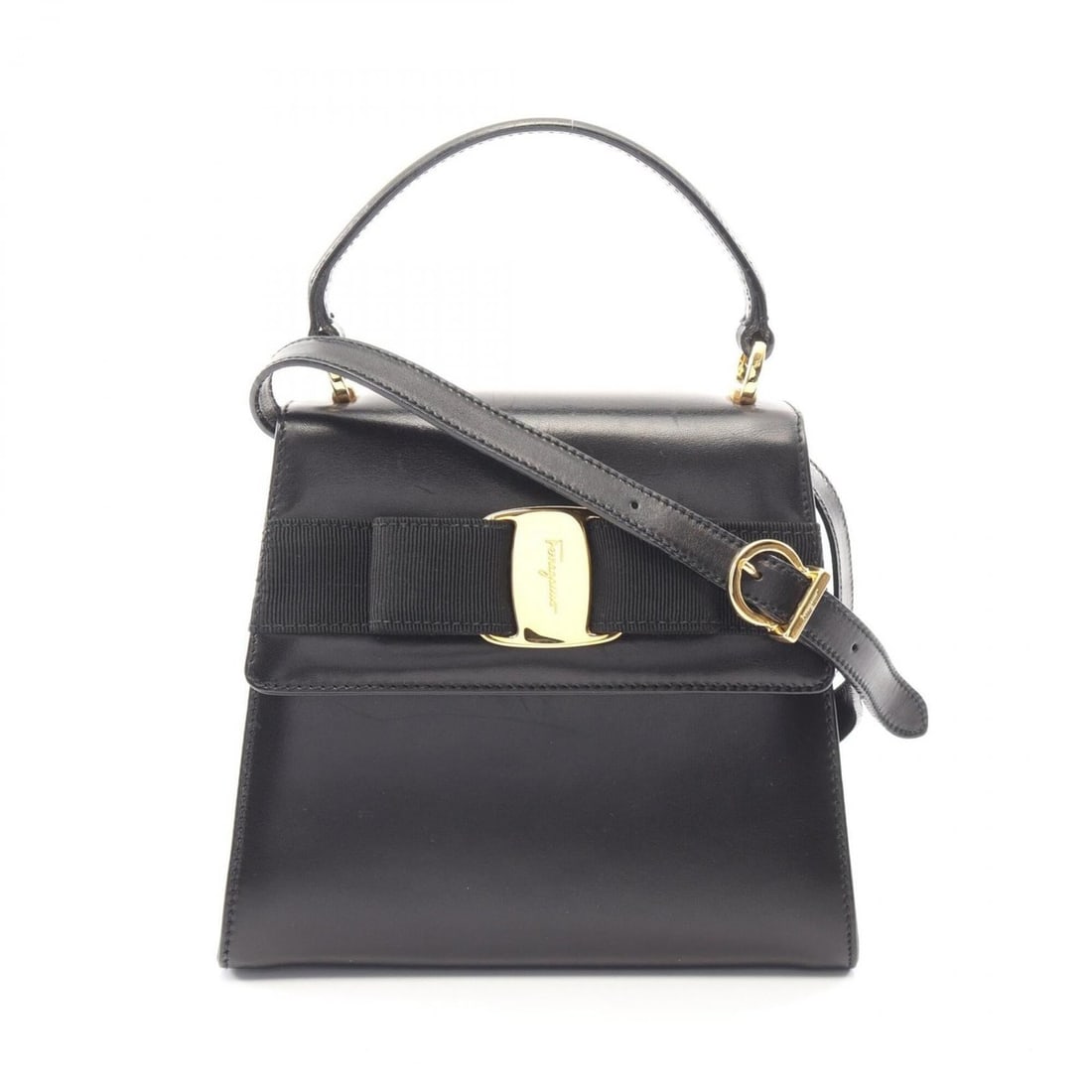 Salvatore Ferragamo Vara Ribbon 2-Way Handbag, Leather, Women's, Black, Item No. 21 5677: --- Catalog ---Category: SizeSize (HxWxD): 16cm x 19cm x 9cm / 6.29'' x 7.48'' x 3.54''Category: DesignType: HandbagColor: BlackGender: WomenMaterial: Leather Category: GeneralMPN: 21 5677Brand: Salva