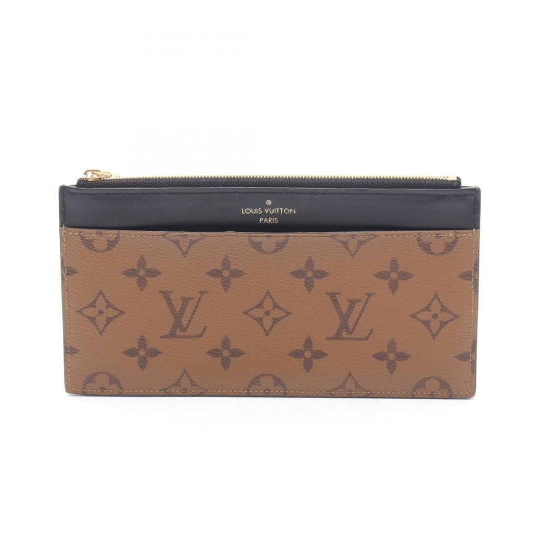 Louis Vuitton Slim Purse Monogram Reverse Wallet, Leather, Women's, Brown/Black, M80390: --- Catalog ---Category: SizeSize (HxWxD): 10.5cm x 20cm x 5.00mm / 4.13'' x 7.87'' x 0.19''Category: DesignType: Bill wallet (bi-fold)Color: Black, BrownGender: WomenMaterial: PVC , Leather Category: