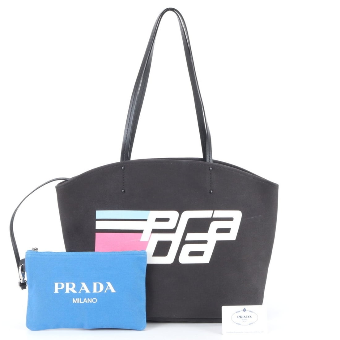 Prada 1BG220 Leather Logo Tote Bag/Handbag/Shoulder Bag with Guarantee Card - Women's: --- Catalog ---Category: SizeSize (HxWxD): 31cm x 36cm x 14cm / 12.2'' x 14.17'' x 5.51''Handle Length: 67cm / 26.37''Category: DesignType: Handbag, Tote bagColor: Black, Blue, WhiteGender: WomenMater