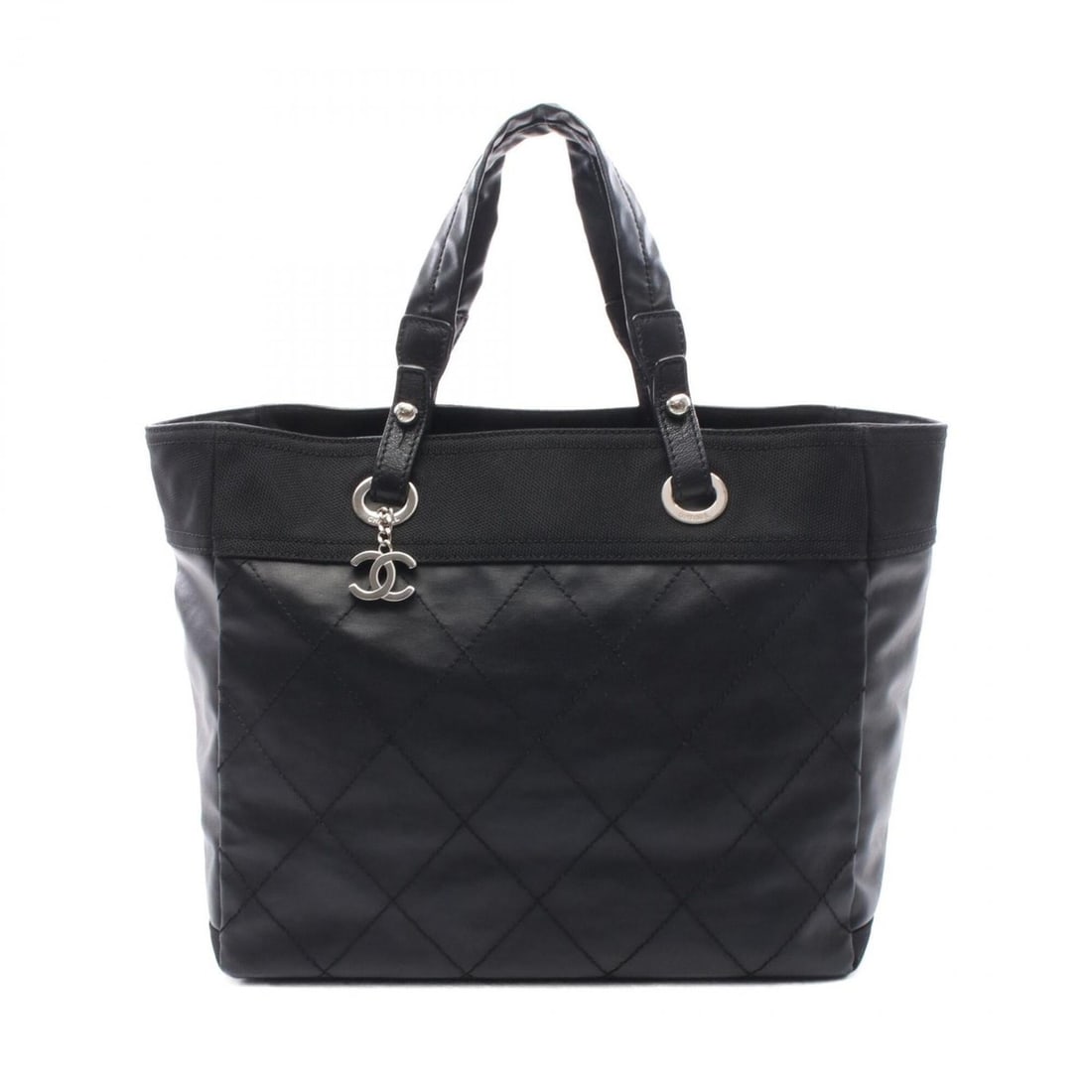 Chanel Paris Biarritz MM Tote Bag Handbag, Coated Canvas Leather, Women's, Black, A34209: --- Catalog ---Category: SizeSize (HxWxD): 30cm x 34cm x 16cm / 11.81'' x 13.38'' x 6.29''Category: DesignType: Handbag, Tote bagColor: BlackGender: WomenMaterial: Coated canvas , PVC , Leather Hardwa