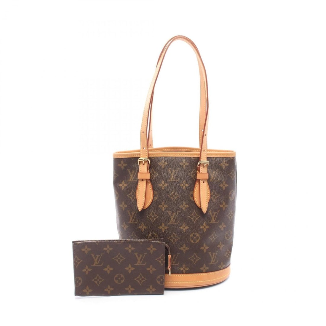 Louis Vuitton Bucket PM Handbag, Coated Canvas and Leather, Monogram Pattern, Women's, Brown, M42238: --- Catalog ---Category: SizeSize (HxWxD): 26cm x 22.5cm x 16cm / 10.23'' x 8.85'' x 6.29''Category: DesignType: Handbag, PouchColor: BrownGender: WomenMaterial: Coated canvas , Leather Category: Gene