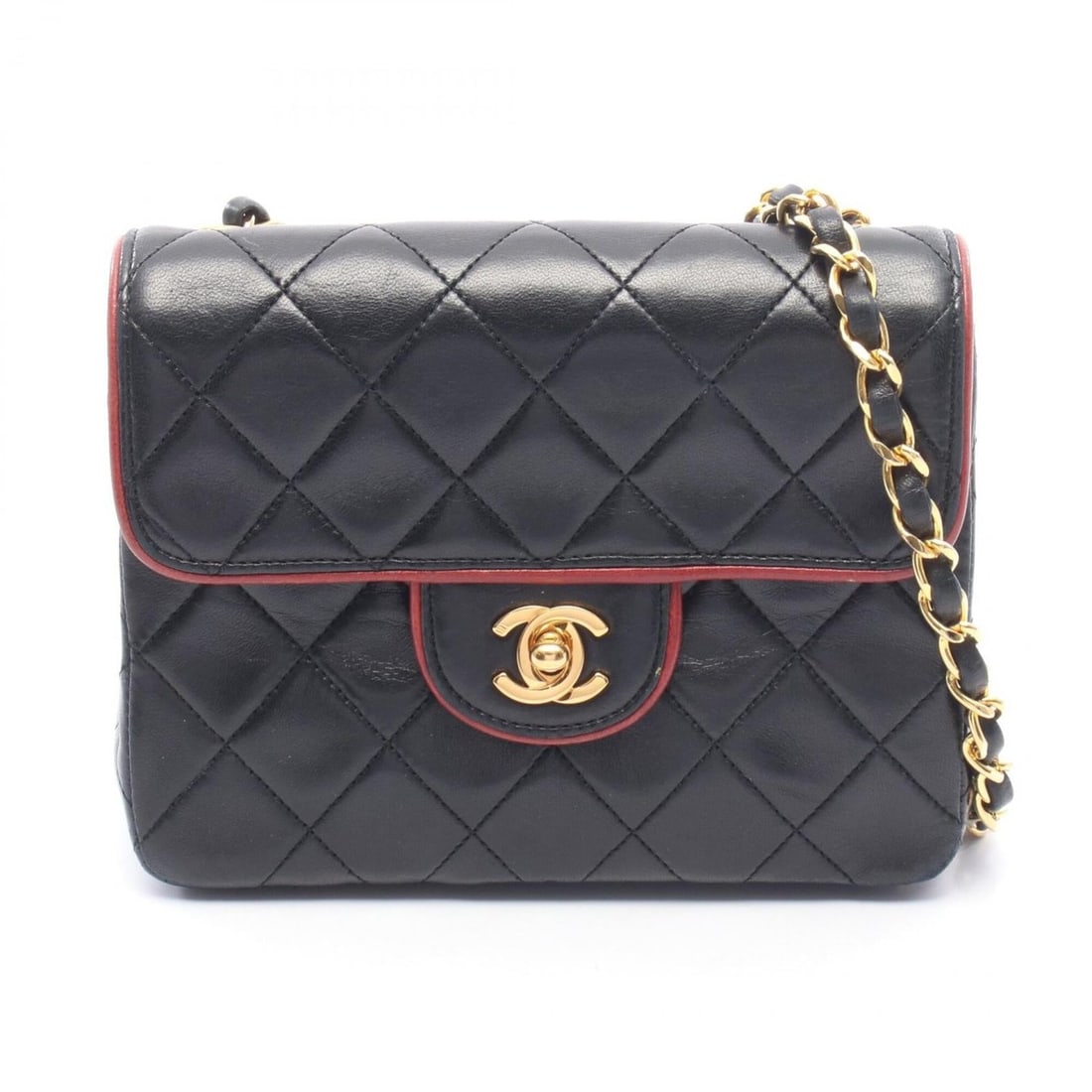 Chanel Mini Matelassé Shoulder Bag/Handbag, Lambskin Leather, Women's, Black/Red: --- Catalog ---Category: SizeSize (HxWxD): 13cm x 17cm x 6cm / 5.11'' x 6.69'' x 2.36''Category: DesignType: Handbag, Shoulder bagColor: Black, Red colorGender: WomenMaterial: Leather Leather/Fur Type